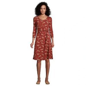 Lands’ End Women’s Safari Animal Print Dress Cheetah Pattern Stretch Knit